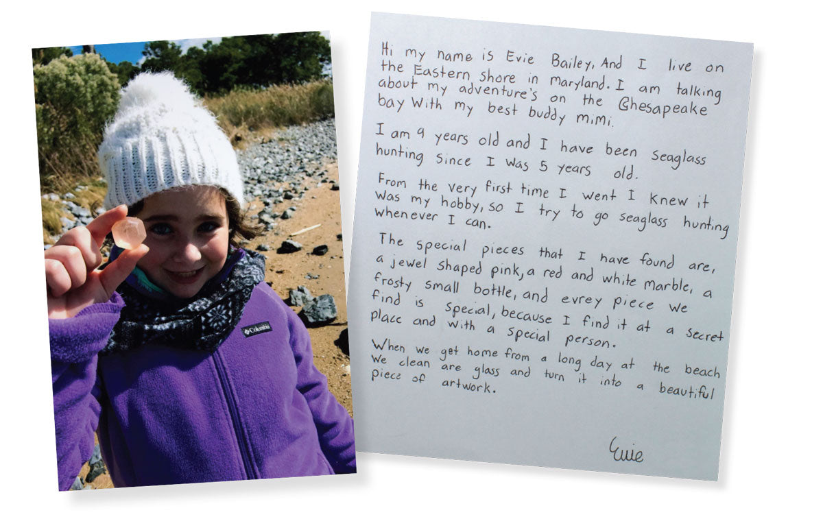 letter from girl about cool pink beach glass find