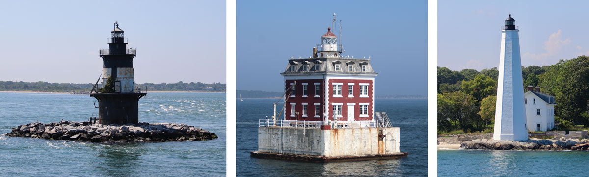 Orient Point, New York. Ledge Lighthouse, New London, Connecticut. New London Harbor Light, Connecticut