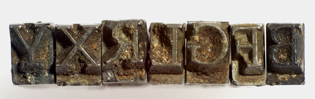 Upper and lowercase letters of Doves Type discovered in the Thames, by Karl Donovan.