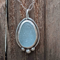 grey blue beach glass necklace pendant