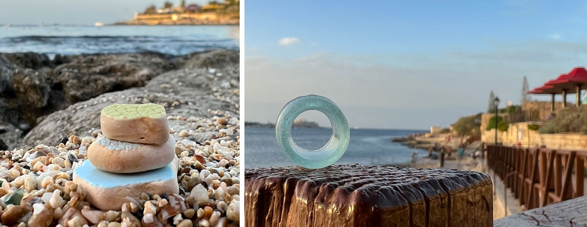 sea pottery and beach glass on the coast of malta