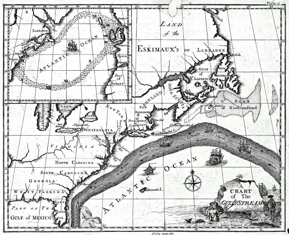 Earliest known map of the Gulf Stream, 1769 (Benjamin Franklin)