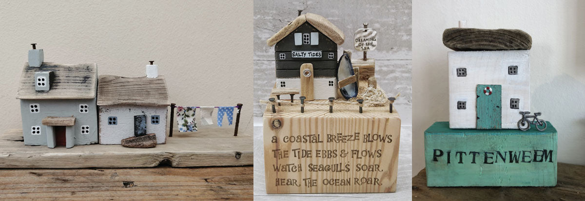beach huts made from driftwood