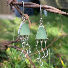 light green sea glass jellyfish earrings