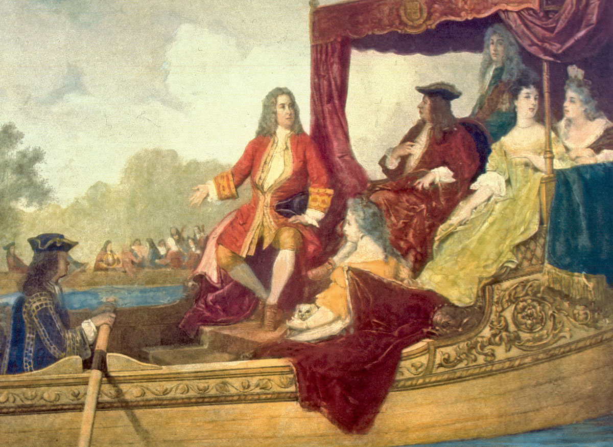 handel and king george on barge in thames