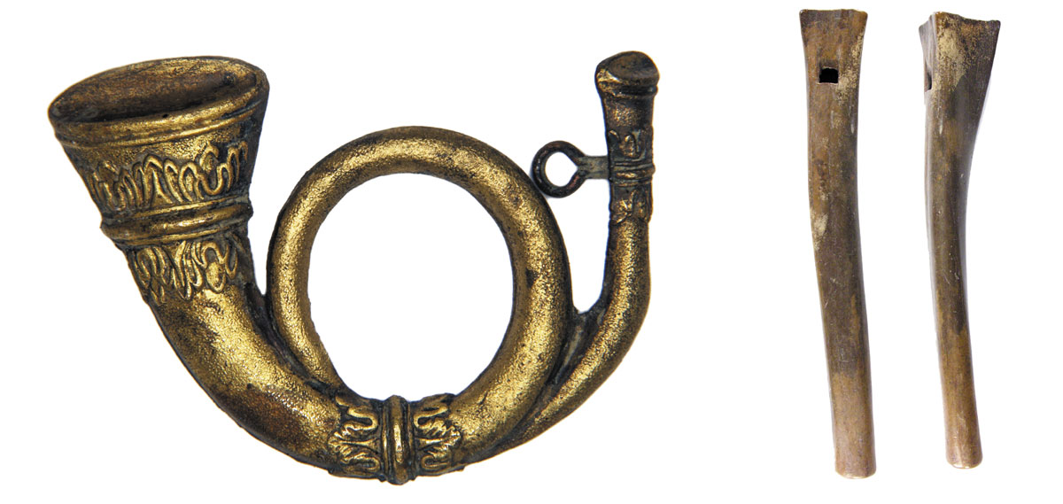 19th-century bugle badge from a light infantry soldier Medieval bone flute