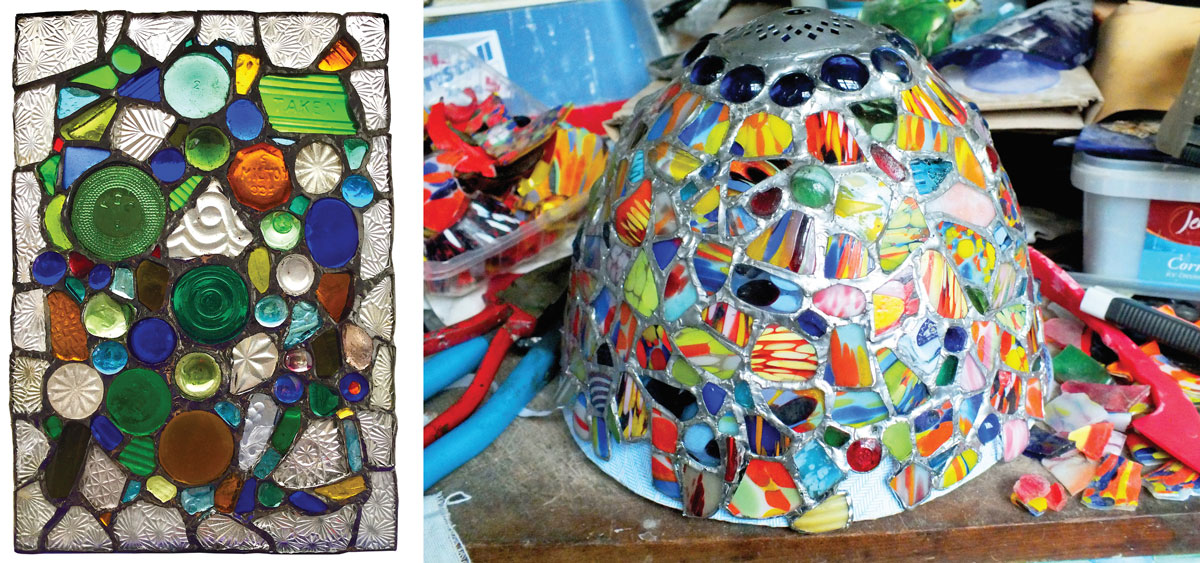 artist using historic beach glass to make stained tiffany style art