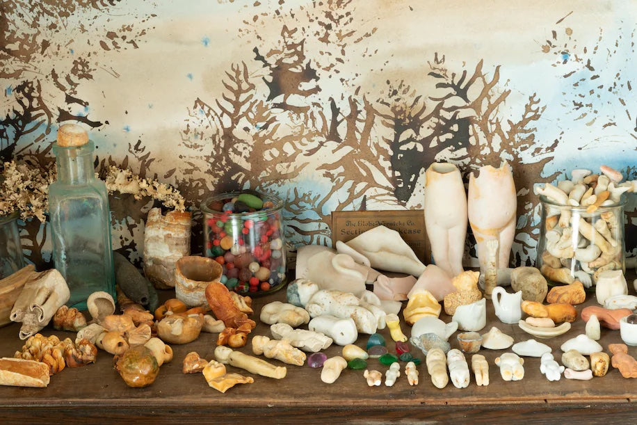 A vintage cabinet holds a museum of Browne’s many decades of beachcombing. She and artist Amy Heller collaborated on a 2020 book that shares their beachcombing experiences as well as those of four other artist-collectors: “Lost and Found: Time, Tide, and Treasures.” Last October, the Cape Cod Museum of Art staged an exhibition about them.