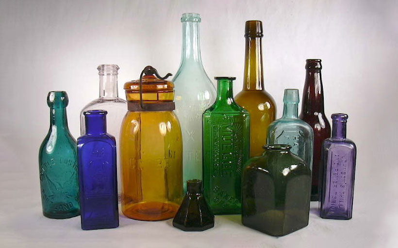 collection of antique american glass bottles