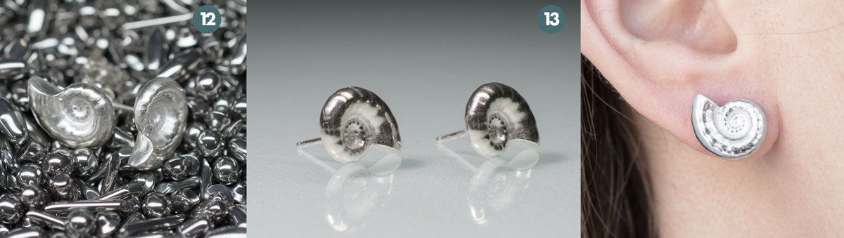 sterling silver cast sea shell earrings