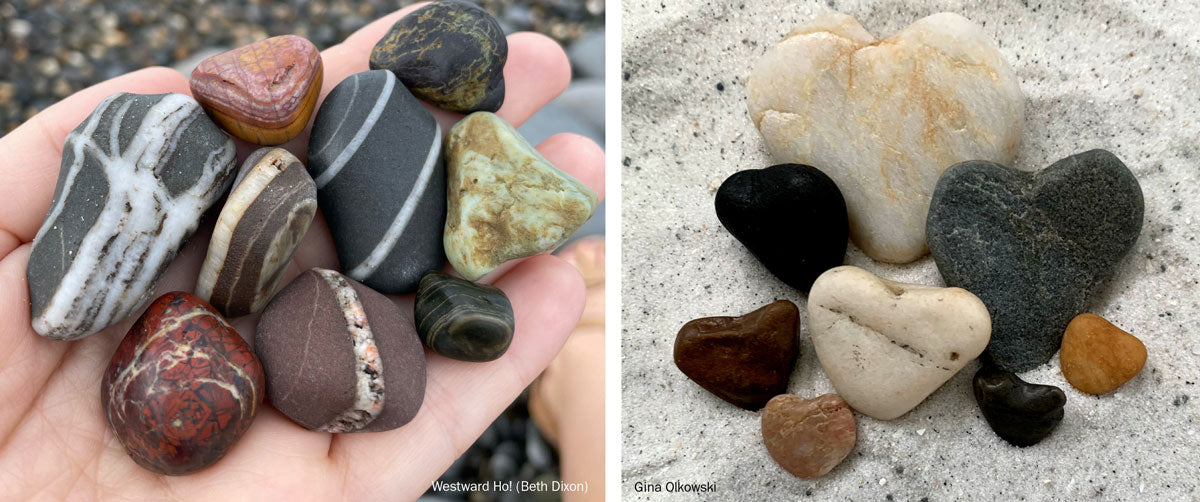 striped rocks and heart shaped rocks