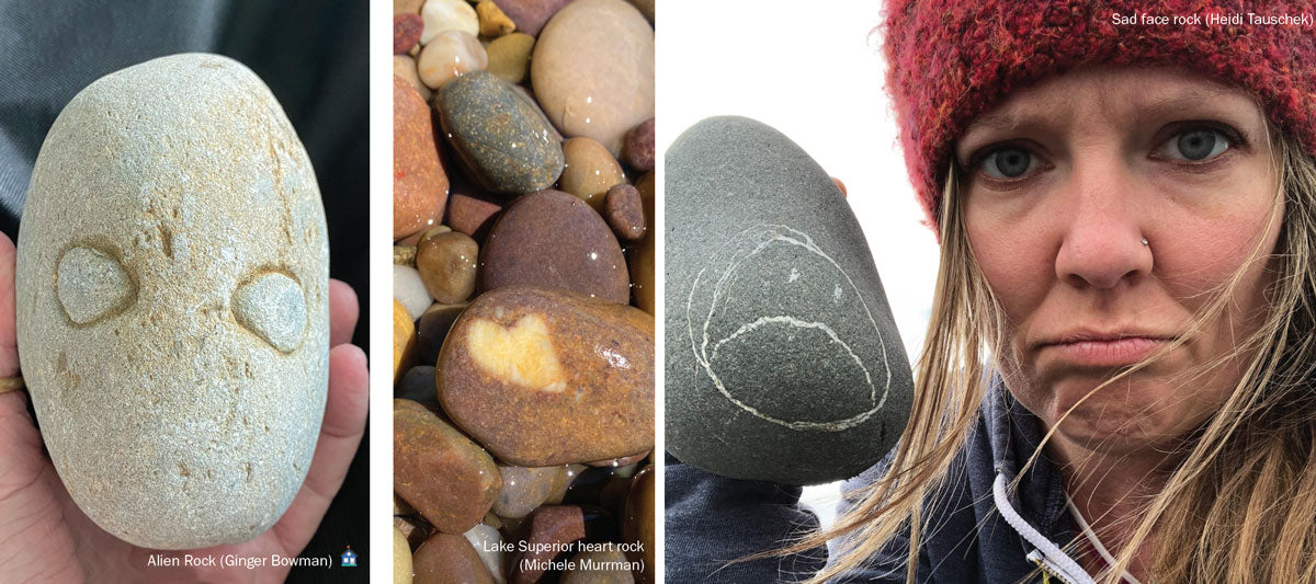 faces on rocks heart shape on beach stone