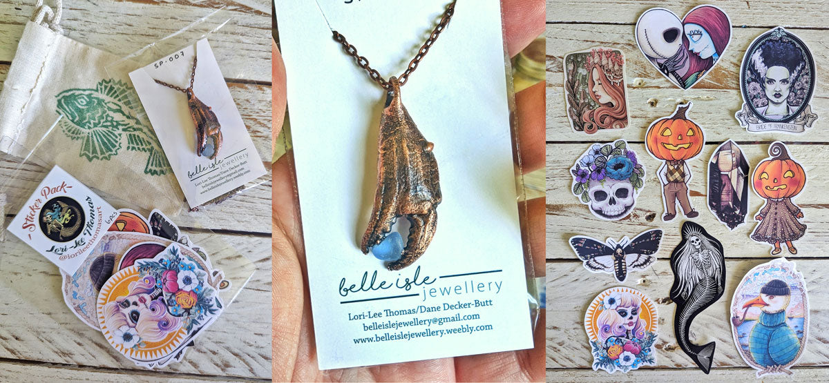 copper crab claw necklace with blue sea glass