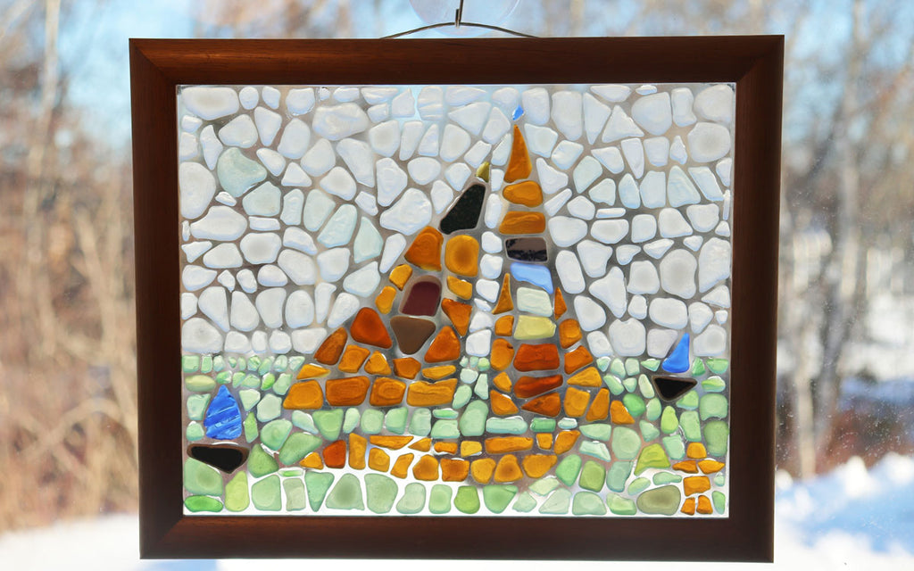 sea glass mosaic sailboat