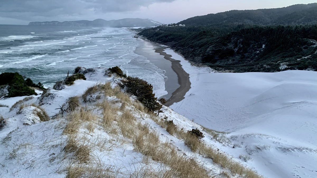view of the snowy oregon coast