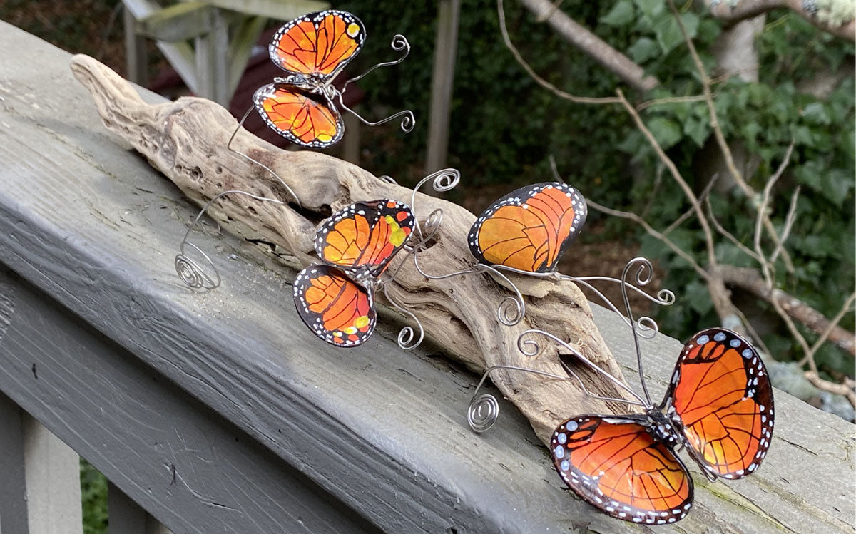 monarch butterfly sculptures made with shells