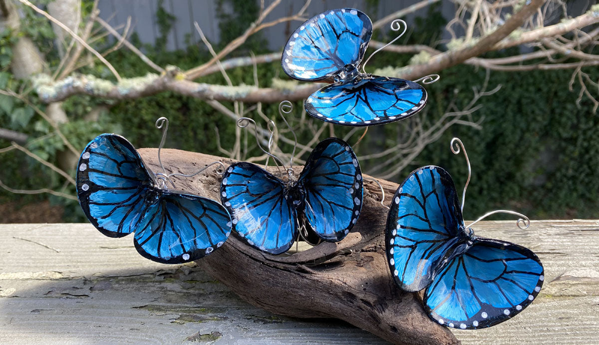 blue seashell butterflies on a stand