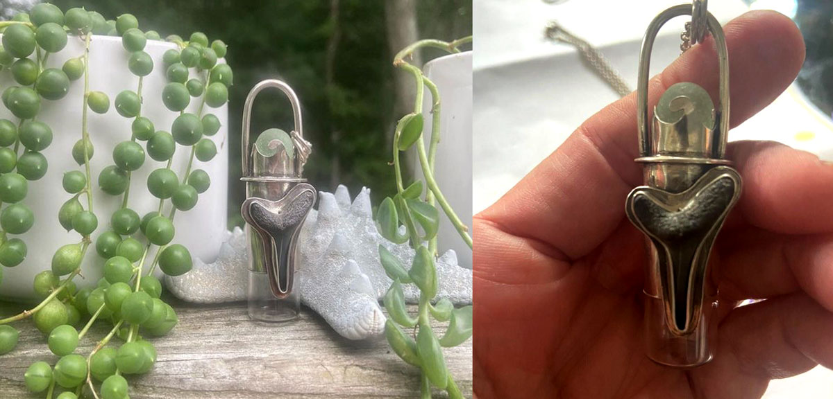 shark tooth and sea glass necklace