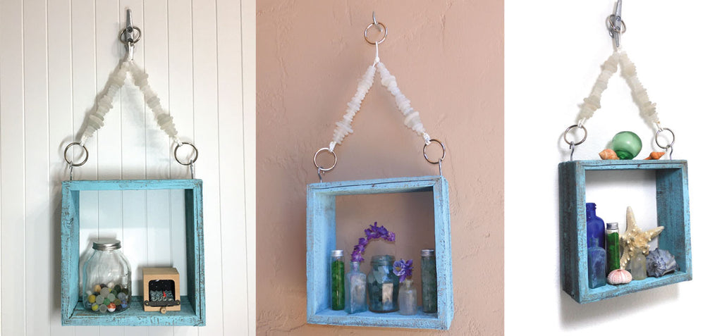 hanging shelf with sea glass cord