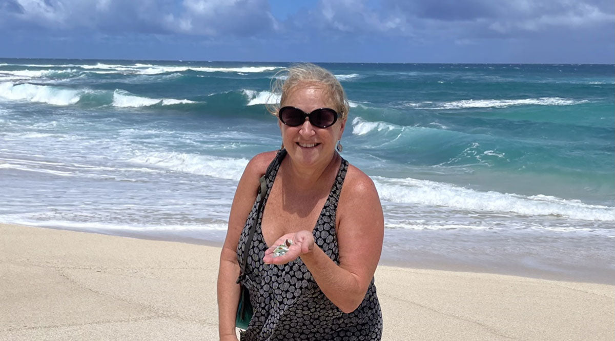 sea glass jeweler ingrid lynch on the beach