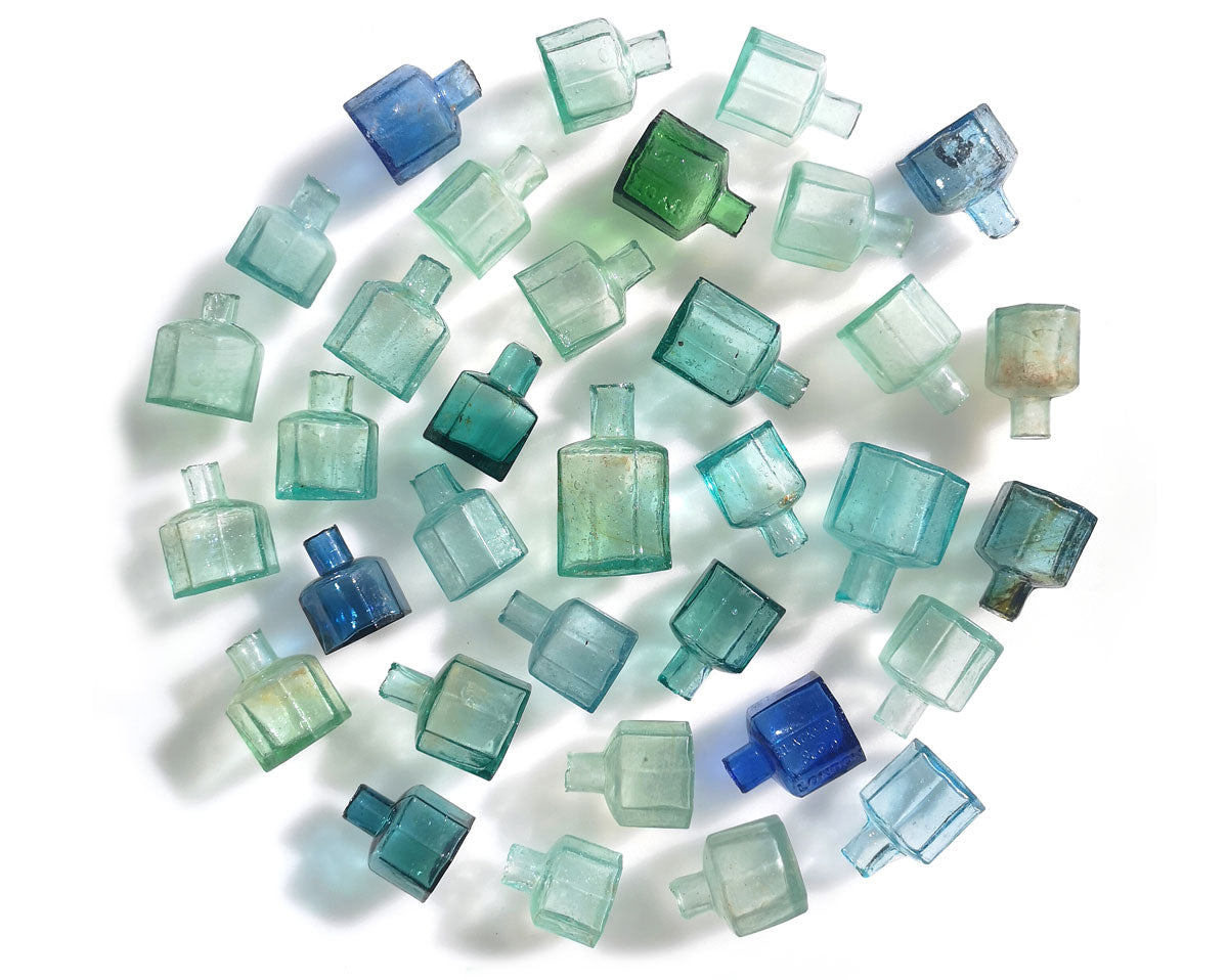 beautiful swirl of glass ink bottle collection from england