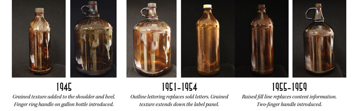 Clorox bottle designs 1945 to 1959