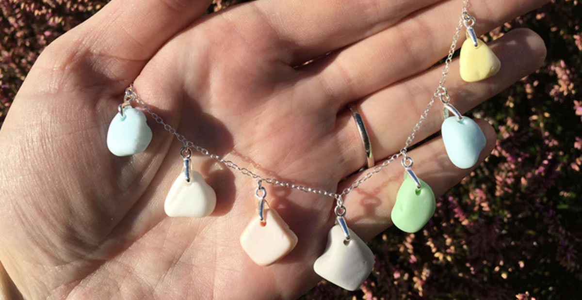 necklace made from milk glass vitrolite sea glass