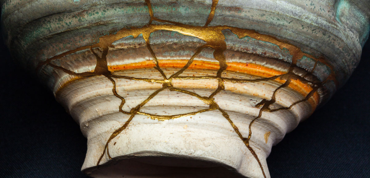 pottery cracks repaired with gold