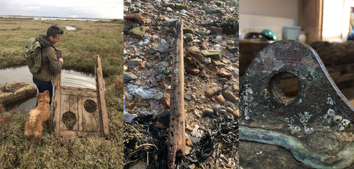 beachcomber finding wood and metal from UK beaches for his sculptures