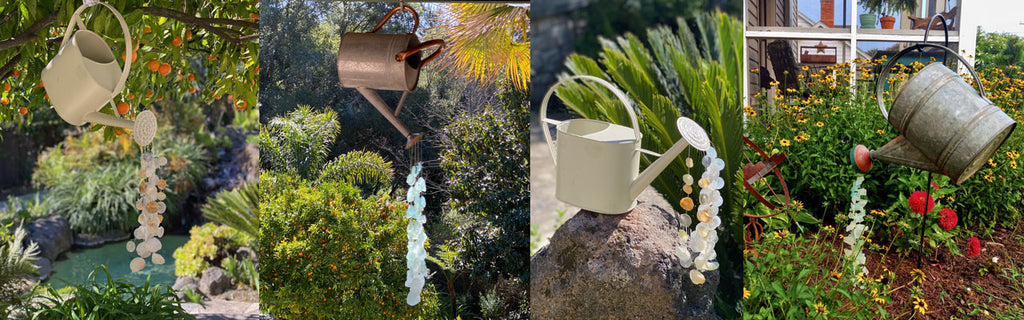 seashell and sea glass watering can wind chime