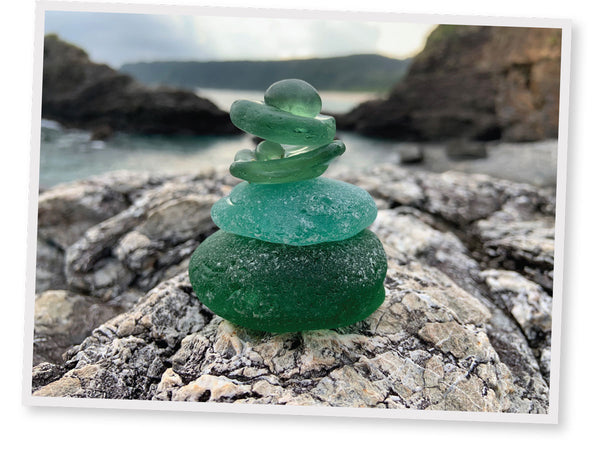 japanese teal sea glass stack