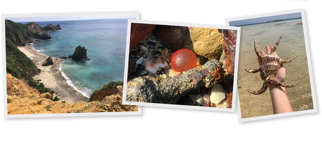 japanese beach glass and sea marbles and seashells