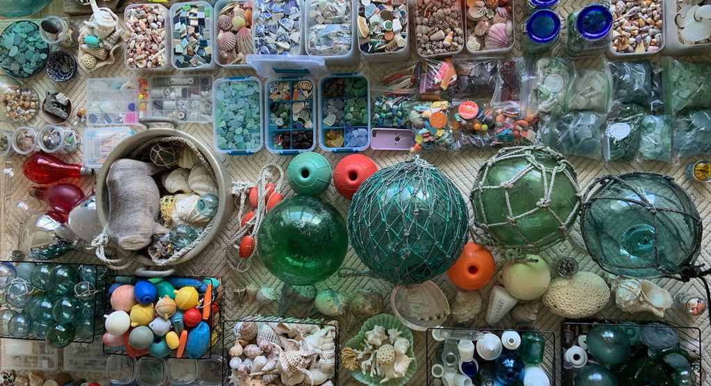huge japanese beachcombing collection sea glass floats pottery shells