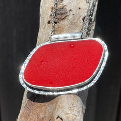 bright red sea glass necklace