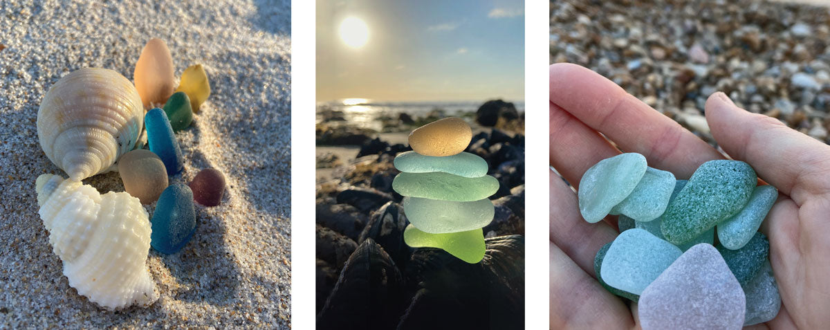 sea glass and shells on beach