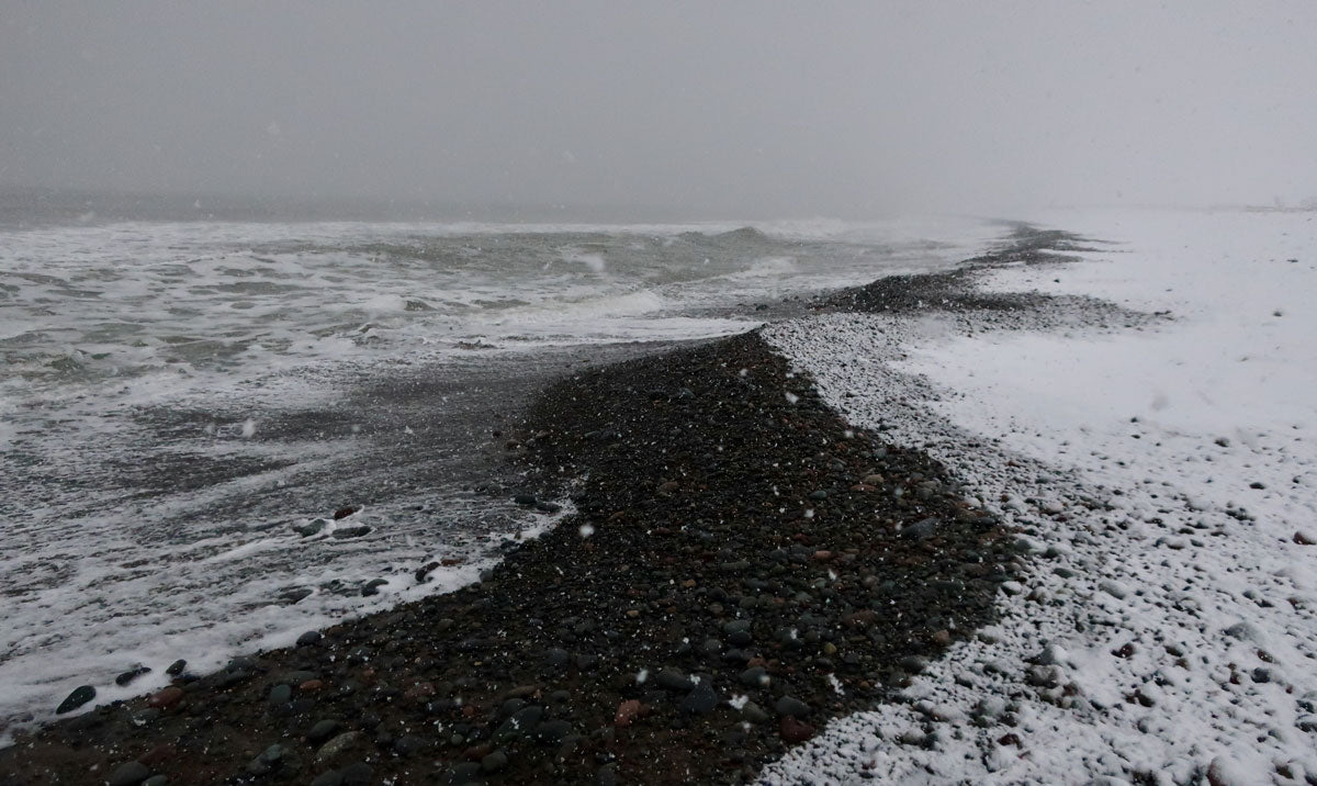 snowy beach on east coast of canada