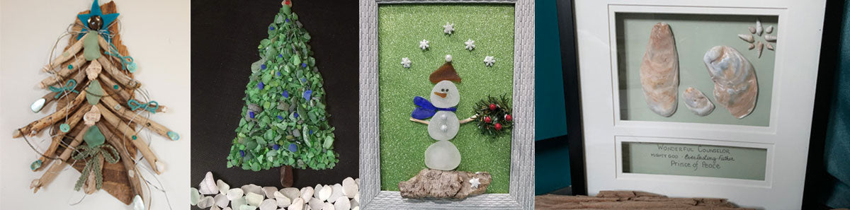 christmas wall art made from shells and beach glass
