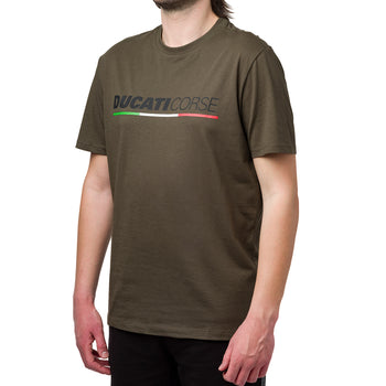 T-shirt da uomo verde militare con logo Ducati Corse, Abbigliamento Sport, SKU a722000428, Immagine 0