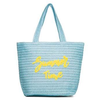 Borsa mare da donna effetto paglia azzurra con scritta "Summer Time" Swish Jeans, Borse e accessori Donna, SKU b516000234, Immagine 0