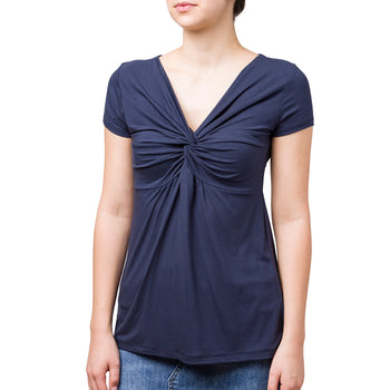 T-shirt blu da donna con dettaglio intrecciato frontale Swish Jeans, Abbigliamento Donna, SKU c812000172, Immagine 0