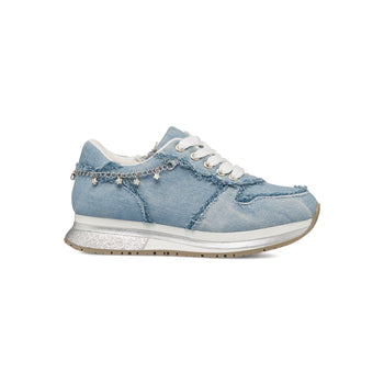 Sneakers blu jeans da ragazza con frangette e catenina Swish Jeans, Scarpe Bambini, SKU k232000526, Immagine 0