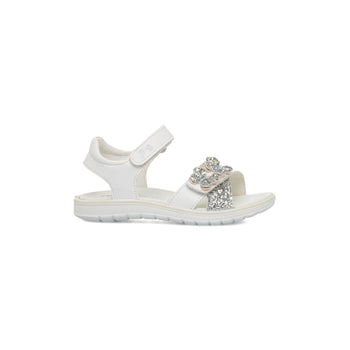 Sandali da bambina bianchi con dettagli frontali argento glitter Primigi Alanis, Scarpe Bambini, SKU k283000417, Immagine 0
