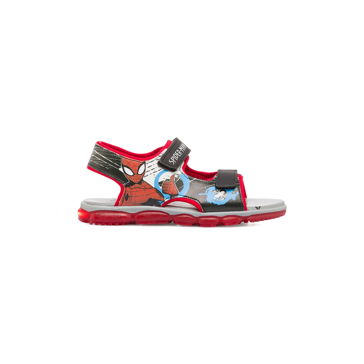 Sandali da bambino neri e rossi con luci e con stampa Spiderman, Scarpe Bambini, SKU k284000331, Immagine 0