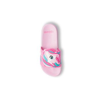 Ciabatte da bambina rosa fascia singola con logo frontale Unicorno, Scarpe Bambini, SKU p462000445, Immagine 0