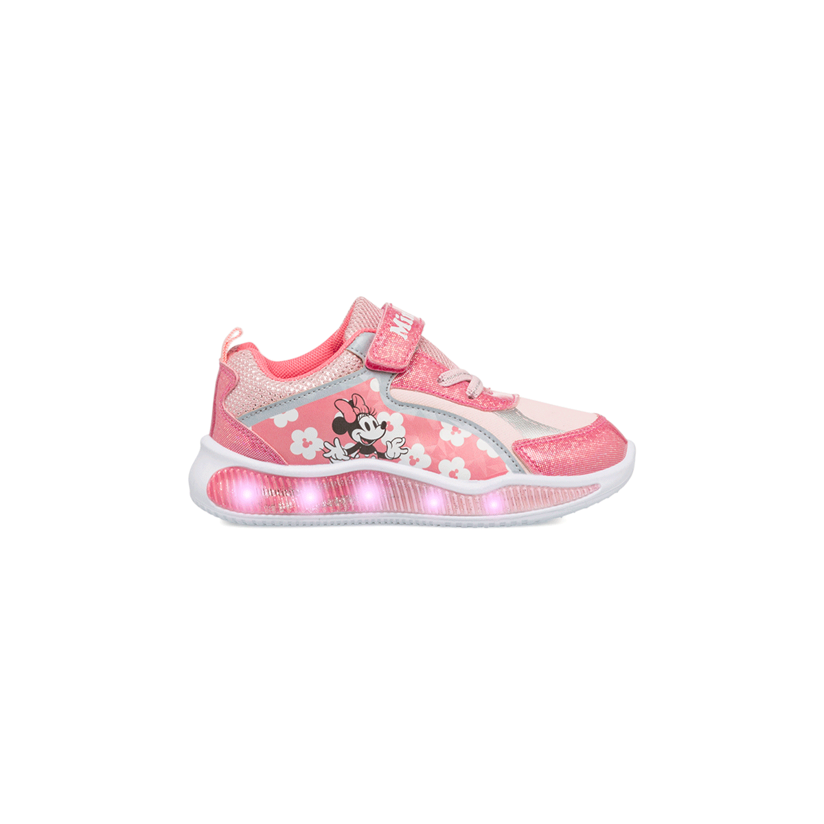 Sneakers primi passi rosa da bambina con luci e stampa Minnie, Scarpe Primi passi, SKU s332000091, Immagine 0