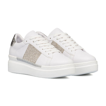 Sneakers bianche da donna con strass laterali e dettaglio sul tallone Lora Ferres, Donna, SKU w014002201, Immagine 0