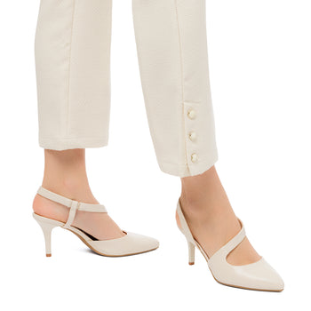 Décolleté slingback bianche off-white con tacco a stiletto 7 cm Lora Ferres, Donna, SKU w021000777, Immagine 0