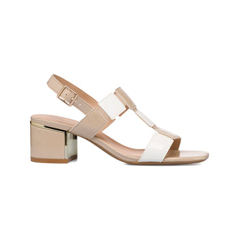 Sandali con tacco da donna nude e bianco effetto lucido con tacco a blocco 6 cm Lora Ferres, Donna, SKU w042001187, Immagine 0