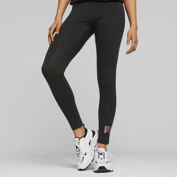 Leggings neri da donna con logo Puma Essentials+ Metallic, Abbigliamento Sport, SKU a713000123, Immagine 0