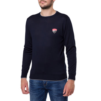 Maglione girocollo blu da uomo con logo gommato sul petto Ducati Corse, Abbigliamento Sport, SKU a721000116, Immagine 0